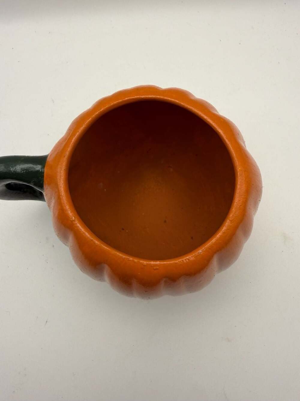 Vintage Handmade Ceramic Pumpkin Mug with Black Handle Fall Decor - Picture 5 of 6